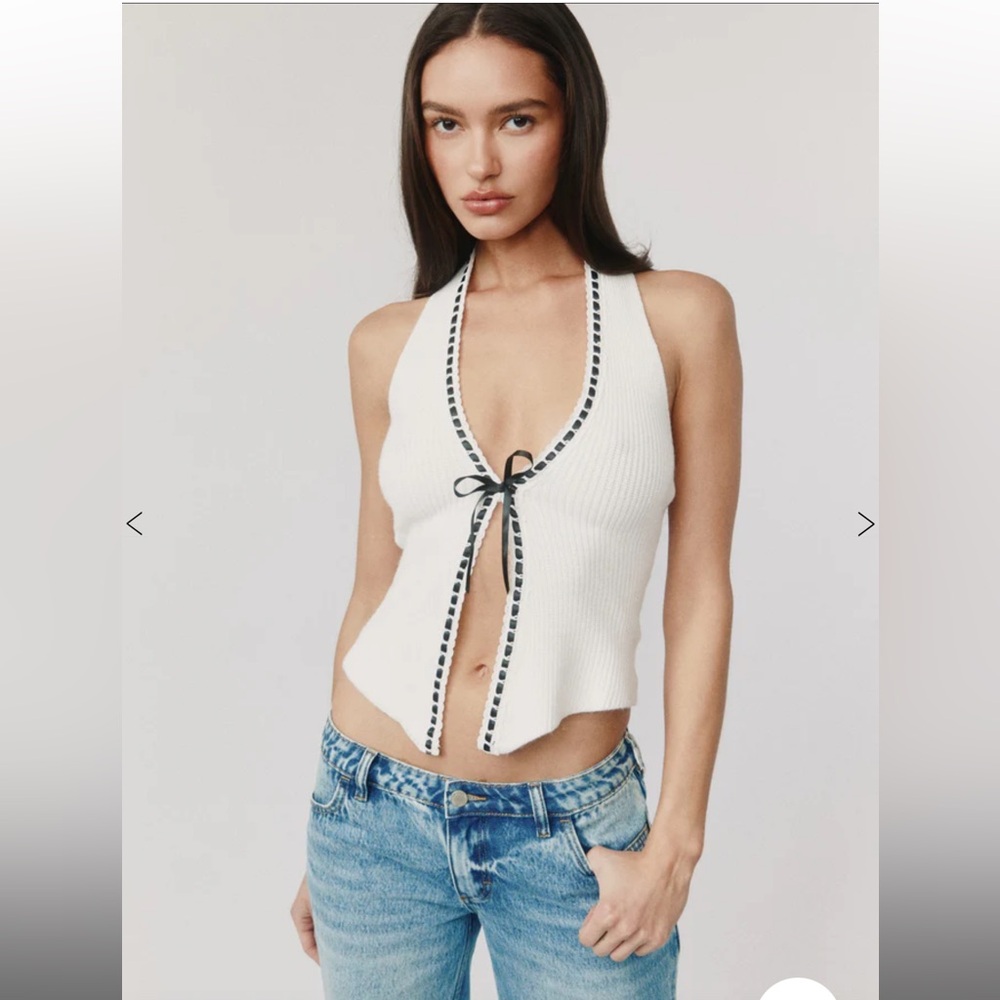With Jean Gigi top in White Sleeveless Knit Top with Black Trim - Picture 2 of 7
